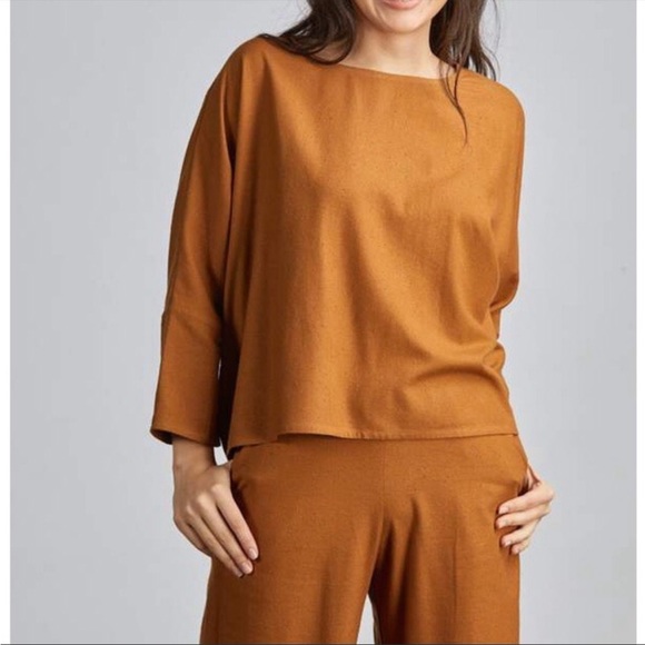 Jamie + The Jones Raw Silk Top in Pumpkin - Picture 2 of 7